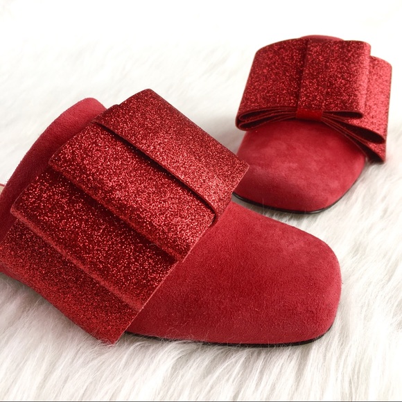 Tipe E Tacchi | red suede glitter bow mule flats - Picture 3 of 8